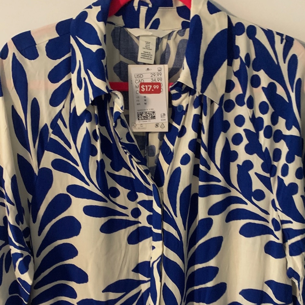 H&M Leaf Print Maxi Dress in Blue and Cream - Picture 2 of 3